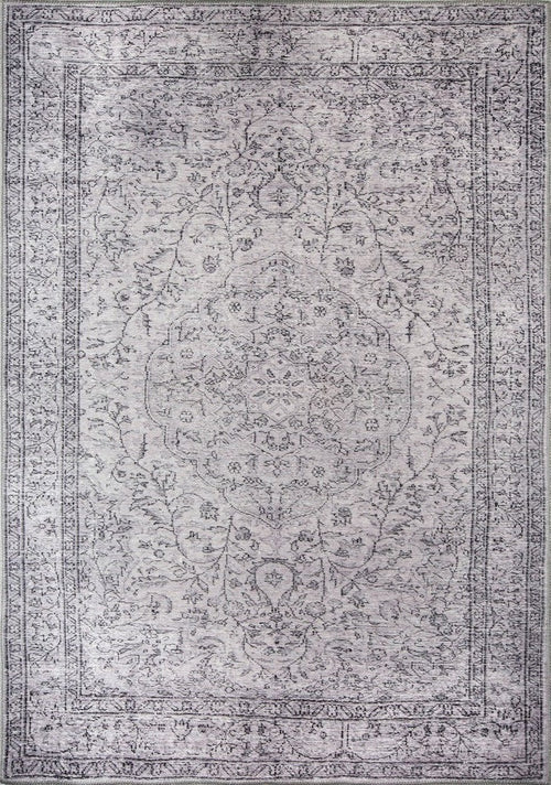 Digital Print Area Rug – Grey Medallion Cotton Washable Non Slip Carpet