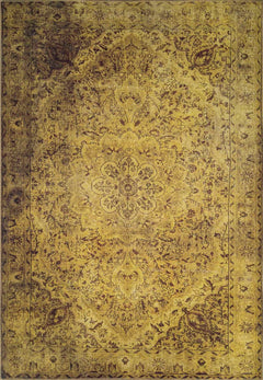 Yellow Medallion Area Rug - Washable Non Slip Cotton Carpet for Living Room