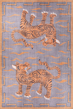Digital Print Area Rug - Washable Non Slip Cotton Animal Print Orange Decorative Rug