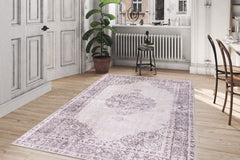 Beige Medallion Area Rug – Washable Non Slip Cotton Carpet for Living Room