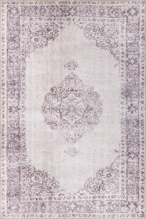 Beige Medallion Area Rug – Washable Non Slip Cotton Carpet for Living Room