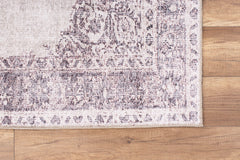 Beige Medallion Area Rug – Washable Non Slip Cotton Carpet for Living Room