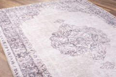 Beige Medallion Area Rug – Washable Non Slip Cotton Carpet for Living Room