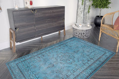 Digital Print Area Rug – Washable Non Slip Turquoise Medallion Cotton Carpet