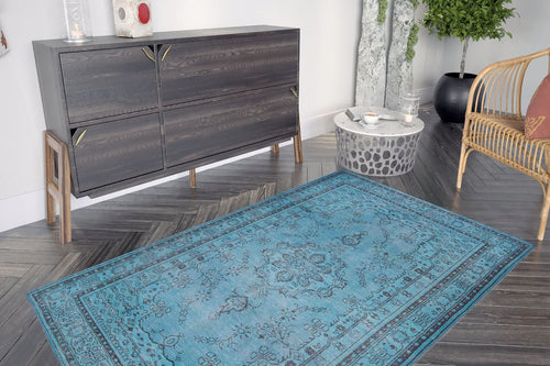 Digital Print Area Rug – Washable Non Slip Turquoise Medallion Cotton Carpet