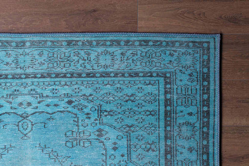 Digital Print Area Rug – Washable Non Slip Turquoise Medallion Cotton Carpet