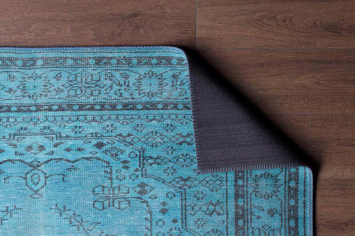 Digital Print Area Rug – Washable Non Slip Turquoise Medallion Cotton Carpet