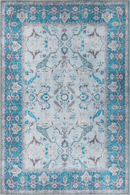 Vintage Cotton Area Rug – Washable Non Slip Blue Soft Microfiber Carpet