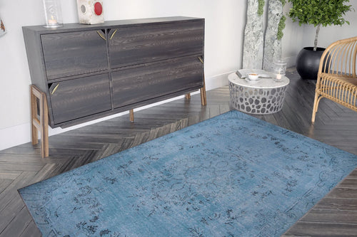 Vintage Cotton Area Rug - Washable Non Slip Blue Soft Microfiber Carpet