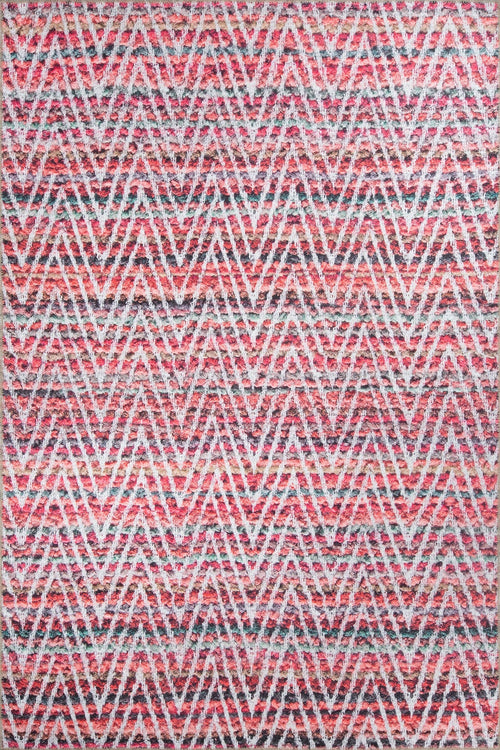 Pink Geometric Area Rug - Washable Non Slip Cotton Decorative Floor Carpet