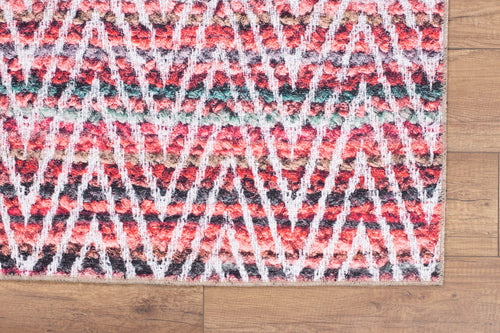 Pink Geometric Area Rug - Washable Non Slip Cotton Decorative Floor Carpet