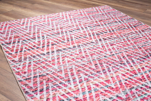 Pink Geometric Area Rug - Washable Non Slip Cotton Decorative Floor Carpet