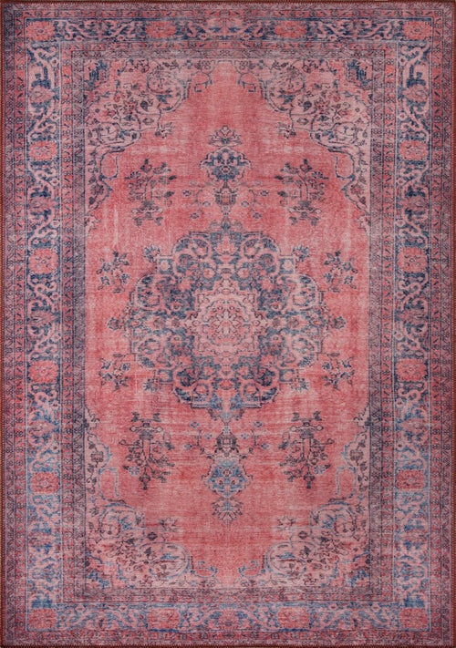 Digital Print Area Rug - Washable Non Slip Cotton Red Medallion Rug for Living Room
