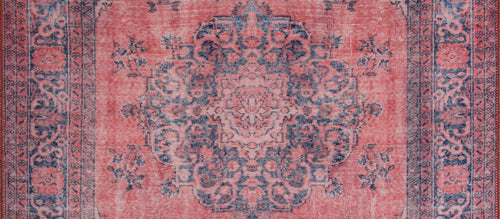 Digital Print Area Rug - Washable Non Slip Cotton Red Medallion Rug for Living Room