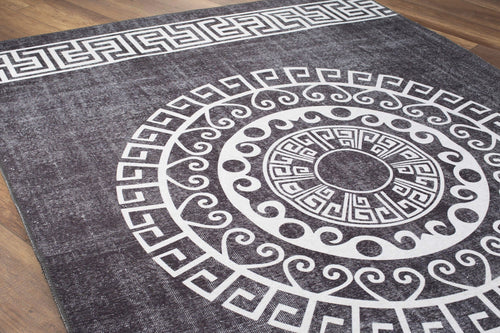 Pessac Anthracite Geometric Cotton Digital Print Area Rug