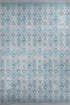 Blue Tribal Area Rug – Washable Non Slip Cotton Area Rug for Living Room