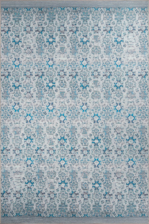 Blue Tribal Area Rug – Washable Non Slip Cotton Area Rug for Living Room