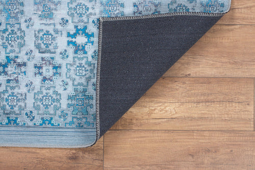 Blue Tribal Area Rug – Washable Non Slip Cotton Area Rug for Living Room