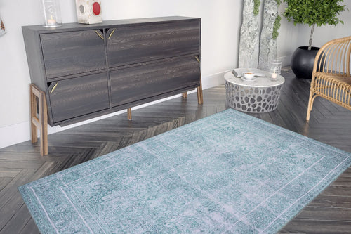 Vintage Cotton Area Rug - Washable Non Slip Green Soft Microfiber Carpet