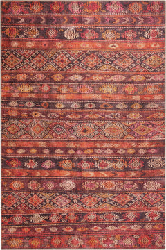 Red Ethnic Area Rug - Washable Non Slip Cotton Rug with Soft Microfiber