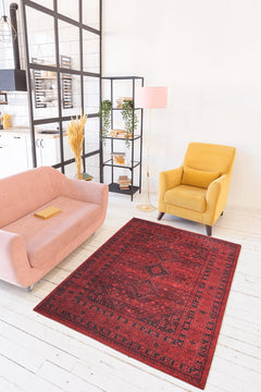 Ethnic Cotton Area Rug – Washable Non Slip Red Soft Microfiber Carpet