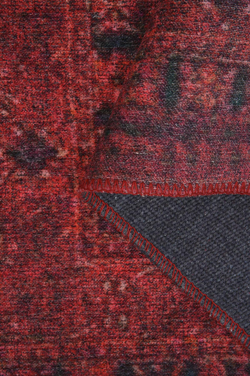 Ethnic Cotton Area Rug – Washable Non Slip Red Soft Microfiber Carpet