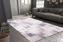 Beige Geometric Area Rug – Washable Non Slip Cotton Microfiber Floor Rug