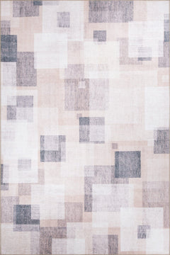 Beige Geometric Area Rug – Washable Non Slip Cotton Microfiber Floor Rug