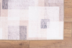 Beige Geometric Area Rug – Washable Non Slip Cotton Microfiber Floor Rug