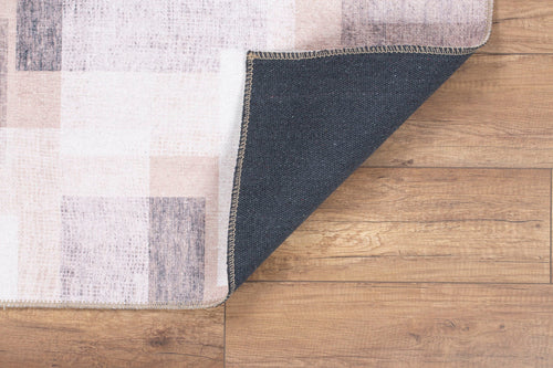 Beige Geometric Area Rug – Washable Non Slip Cotton Microfiber Floor Rug