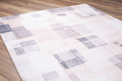 Beige Geometric Area Rug – Washable Non Slip Cotton Microfiber Floor Rug