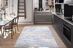 Modern Cotton Area Rug – Washable Non Slip Blue Soft Microfiber Carpet for Living Room