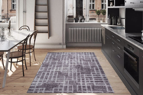 Grey Geometric Area Rug – Washable Non Slip Cotton Area Rug with Modern Design