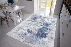 Modern Cotton Area Rug - Washable Non Slip Grey Area Rug with Soft Microfiber Carpet