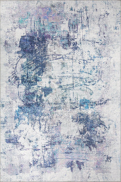 Modern Cotton Area Rug - Washable Non Slip Grey Area Rug with Soft Microfiber Carpet