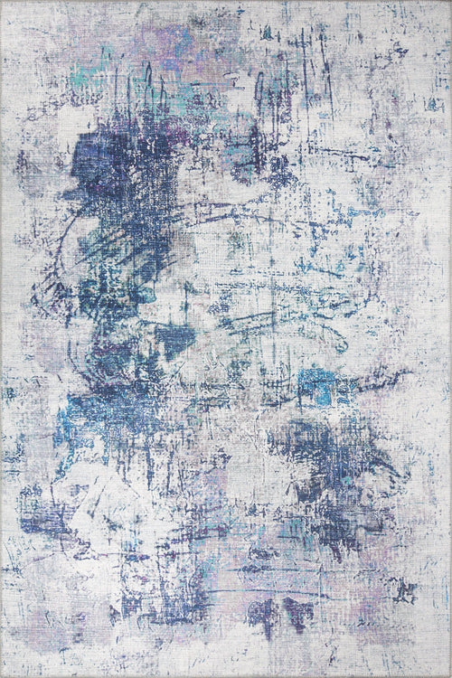 Modern Cotton Area Rug - Washable Non Slip Grey Area Rug with Soft Microfiber Carpet