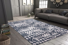Blue Geometric Area Rug – Washable Non Slip Cotton Area Rug for Living Room