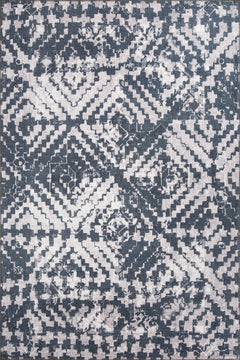 Blue Geometric Area Rug – Washable Non Slip Cotton Area Rug for Living Room