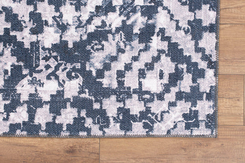 Blue Geometric Area Rug – Washable Non Slip Cotton Area Rug for Living Room