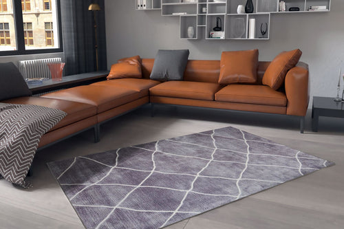 Grey Geometric Area Rug – Washable Non Slip Cotton Area Rug with Soft Microfiber