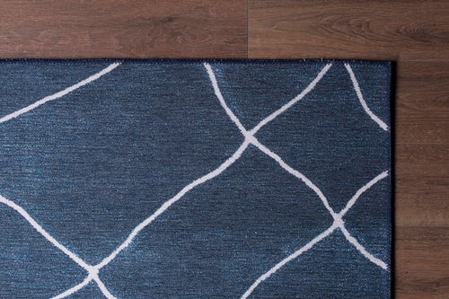 Navy Geometric Area Rug - Washable Non Slip Cotton Area Rug for Living Room