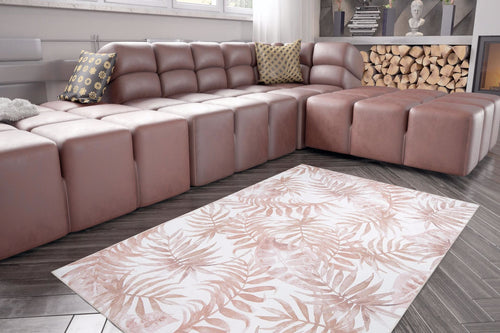 Pink Floral Area Rug – Washable Non Slip Cotton Rug With Soft Microfiber Plush