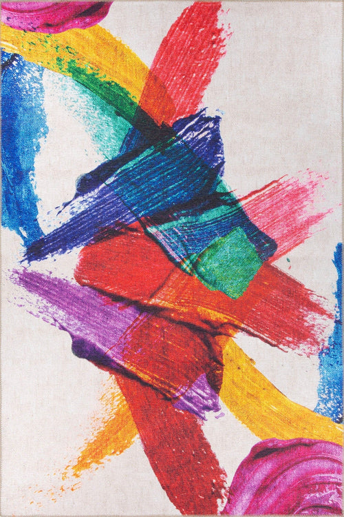 Modern Cotton Area Rug - Washable Non Slip Red Area Carpet with Soft Microfiber