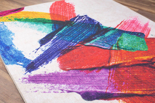 Modern Cotton Area Rug - Washable Non Slip Red Area Carpet with Soft Microfiber