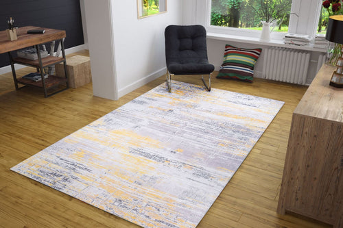 Yellow Striped Area Rug | Washable Non Slip Modern Striped Carpet for Kitchen