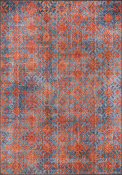 Geometric Area Rug - Orange Cotton Washable Non Slip Rug for Living Room