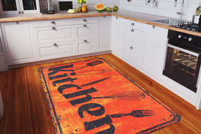 Digital Print Area Rug - Washable Non Slip Orange Cotton Microfiber Carpet