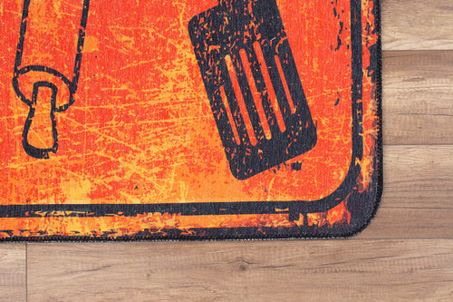 Digital Print Area Rug - Washable Non Slip Orange Cotton Microfiber Carpet