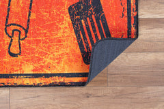Digital Print Area Rug - Washable Non Slip Orange Cotton Microfiber Carpet