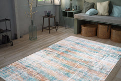 Modern Cotton Area Rug – Washable Non Slip Turquoise Soft Microfiber Carpet